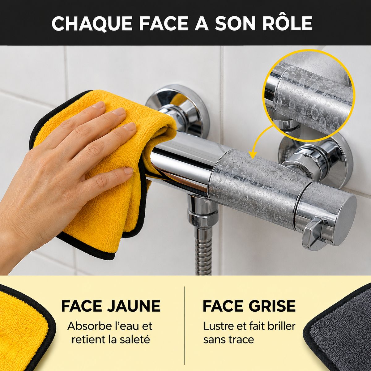 Chaque face du chiffon Noctel a son role