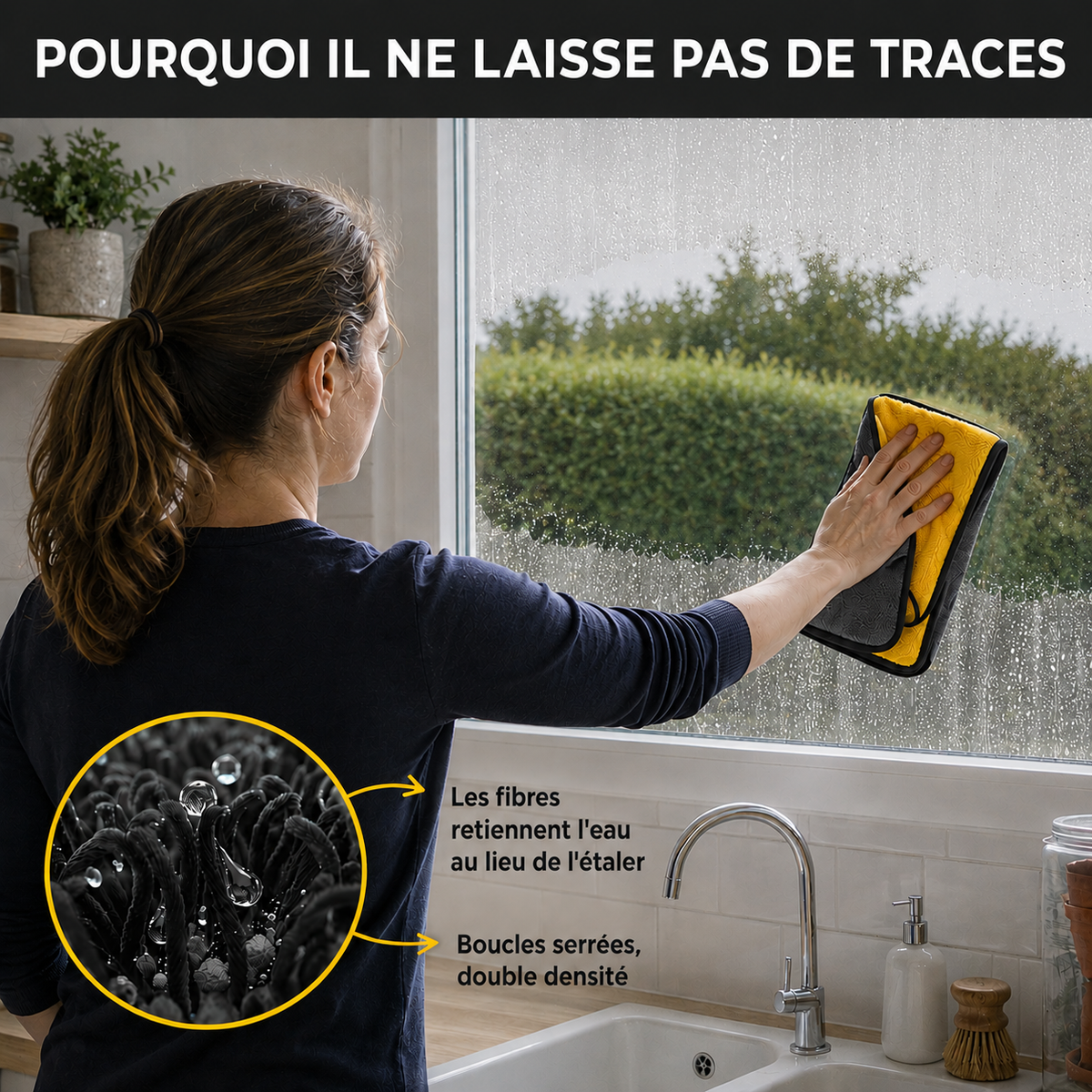 Le chiffon Noctel ne laisse pas de traces sur les vitres
